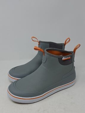 Grundens Men's Deck Boss Grey Waterproof Ankle Boots with Orange Trim Size 9